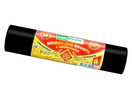 Мешки для мусора 120 л, с завязками, черные, в рулоне 10 шт., ПНД, 15 мкм, 800х750 мм, VIP, Z12010black в Тольятти