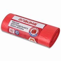 Мешки для мусора 60 л, красный, в рулоне 20 шт., ПНД, 10 мкм, 680х580 мм, LAIMA, 606702 в Тольятти