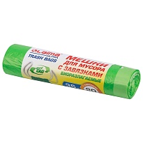 Мешки для мусора 35 л, биоразлагаемые с завязками, зеленые, в рулоне 20 шт., ПНД, 14 мкм, 600х500 мм, LAIMA ULTRA, 607688 в Тольятти