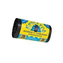 Мешки для мусора 20 л, с ушками, черные, в рулоне 30 шт., ПНД, 10 мкм, 550х440 мм, Крепакоф, 4607075710405 в Тольятти