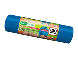 Мешки для мусора 120 л, синие, в рулоне 10 шт., ПНД, 14 мкм, 1100х700 мм, EXTRA, ex1201802 в Тольятти