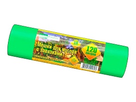 Мешки для мусора 120 л, с завязками, зеленые, в рулоне 10 шт., ПНД, 15 мкм, 800х750 мм, VIP, Z12010green в Тольятти