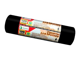 Мешки для мусора 120 л, черные, в рулоне 10 шт., ПНД, 12 мкм, 1100х700 мм, MIRPACK Classik, 1201011 в Тольятти