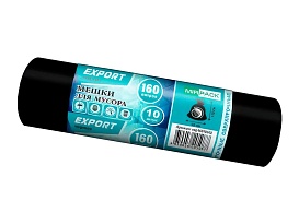 Мешки для мусора 160 л, ароматизированные, черные, в рулоне 10 шт., ПВД, 80 мкм, 1100х930 мм, EXPORT, exp16010142 в Тольятти