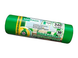 Мешки для мусора 240 л, ароматизированные, зеленые, в рулоне 10 шт., ПВД 45 мкм, 1300х930 мм, PREMIUM+, 240108301 в Тольятти