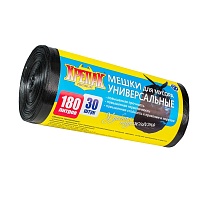 Мешки для мусора 180 л, черные, в рулоне 30 шт., ПНД, 20 мкм, 1150х800 мм, Крепак, 4607075710139 в Тольятти