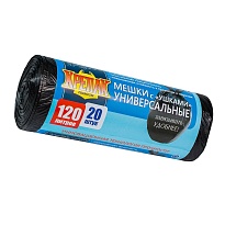 Мешки для мусора 120 л, с ушками, черные, в рулоне 20 шт., ПНД, 15 мкм, 1100х700 мм, Крепак, 4607075710368 в Тольятти