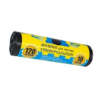 Мешки для мусора 120 л, с ушками, черные, в рулоне 10 шт., ПНД, 13 мкм, 1050х680 мм, Крепакоф, 4607075710252 в Тольятти