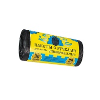 Мешки для мусора 30 л, с ручками, черные, в рулоне 30 шт., ПНД, 9 мкм, 620х480 мм, Крепакоф, 4607075710665 в Тольятти Мешки для мусора 30 л, с ручками, черные, в рулоне 30 шт., ПНД, 9 мкм, 620х480 мм, Крепакоф, 4607075710665 в Тольятти