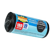 Мешки для мусора 180 л, с ушками, черные, в рулоне 30 шт., ПНД, 20 мкм, 1150х800 мм, Крепак, 4607075710399 в Тольятти