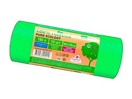 Мешки для мусора 180 л, ароматизированные, биоразлагаемые, зеленые, в рулоне 10 шт., ПВД, 40 мкм, 1300х930 мм, PURE ECOLOGY, bio1801081 в Тольятти