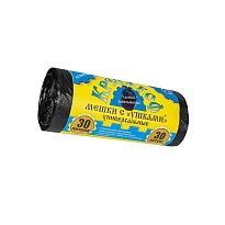 Мешки для мусора 30 л, с ушками, черные, в рулоне 30 шт., ПНД, 8 мкм, 580х460 мм, Крепакоф, 4607075710412 в Тольятти