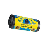Мешки для мусора 30 л, с ушками, черные, в рулоне 30 шт., ПНД, 8 мкм, 580х460 мм, Крепакоф, 4607075710238 в Тольятти